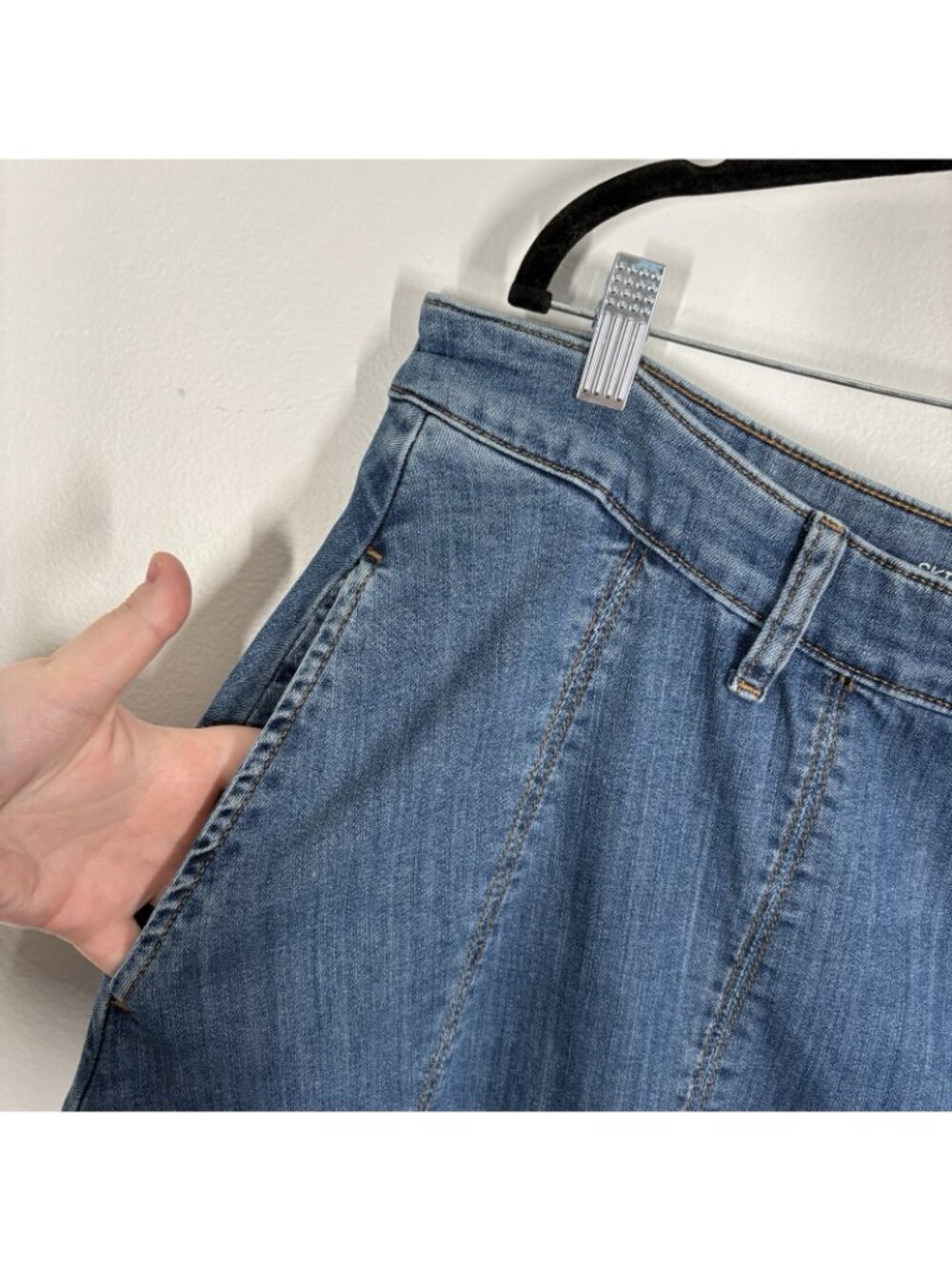 St. John's Bay Women Plus SZ 20W Blue Med Indigo Stone Midi Denim Skirt NWT - Picture 4 of 9